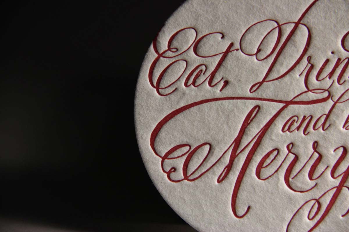 Page Stationery - Eat Drink and be merry letterpress holiday coasters